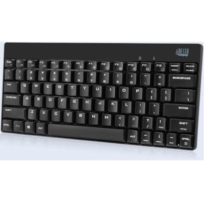 Adesso WKB-1100CB - Wireless Spill Resistant Mini Keyboard & Mouse Combo - USB Membrane Wireless RF Keyboard - 79 Key - English (US) - Black - USB Wireless RF Mouse - Optical - 1200 dpi - Scroll Wheel - QWERTY - Black - Multimedia Hot Key(s) - Right-handed - AA - Compatible with Windows & mouse combo 