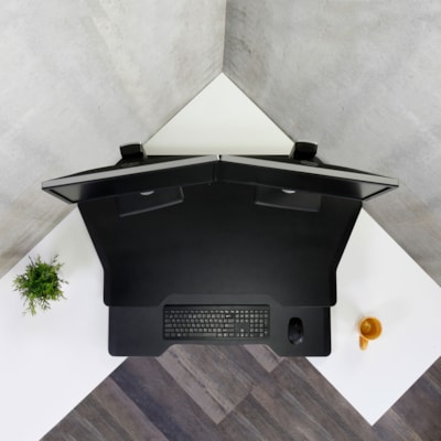 Ergotron WorkFit Corner Standing Desk Converter - Up to 30" Screen Support - 35 lb (15875.73 g) Load Capacity - Desktop, Tabletop - Black - Gas Spring, Lift Mechanism, Keyboard Tray anding Desk Converter - black - Moves without bump