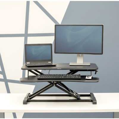 Fellowes Corsivo Sit-Stand Workstation - 4.50" (114.30 mm) Height x 31.50" (800.10 mm) Width x 24.13" (612.90 mm) Depth - Black nd Workstation 