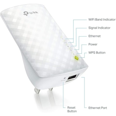 TP-Link RE220 Dual Band IEEE 802.11ac 750 Mbit/s Wireless Range Extender - 2.40 GHz, 5 GHz - 3 x Internal Antenna(s) - Internal - 1 x Network (RJ-45) - Fast Ethernet - 6.50 W - Wall Mountable  