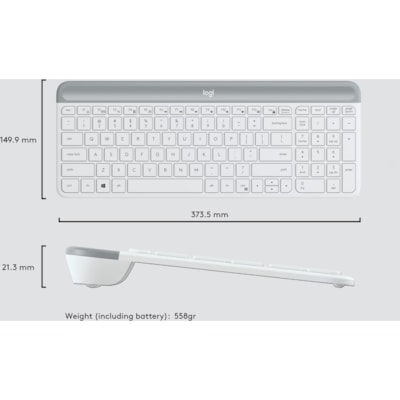 Logitech Slim Wireless Keyboard and Mouse Combo MK470 - USB Wireless RF - USB Wireless RF - Optical - 1000 dpi - Scroll Wheel - Symmetrical - AAA, AA - Compatible with Desktop Computer, Notebook for Windows  