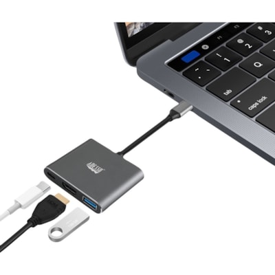 Adesso 3-IN-1 USB-C Multi-Port Docking Station (TAA Compliant) - for Notebook, Monitor, Projector, Smartphone, Tablet, TV - Charging Capability - USB Type C - 4K @30Hz - 3840 x 2160 - 2 x USB Ports - 1 x USB 3.0 - 1 x USB Type-A Ports - USB Type-A - 1 x USB Type-C Ports - USB Type-C - HDMI - Wired - Docking Station with 1xTypeC p ort  1x USB 3.0-A+PD