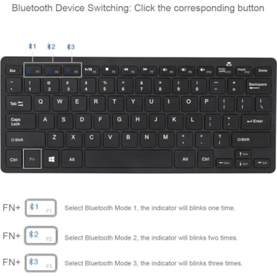 Adesso Bluetooth Wireless SlimTouch Mini Keyboard - Wireless Connectivity - Bluetooth - 30 ft (9144 mm) - USB Interface - 78 Key(s) - English (US) - QWERTY Layout - iPad - Windows - Scissors Keyswitch - AAA Battery Size Supported - Black  Wireless Mini Keyboard  Low P rofile Scissors Swit