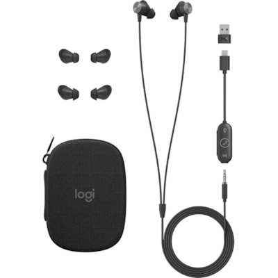 Logitech Zone Wired Earbuds - Stereo - Mini-phone (3.5mm), USB Type C, USB Type A - Wired - 16 Ohm - 20 Hz to 16 kHz - Earbud - Binaural - In-ear - 4.8 ft (1.46 m) Cable - Noise Cancelling, Omni-directional, MEMS Technology Microphone - Graphite  ACCS 
