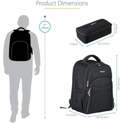 StarTech.com 15.6" Laptop Backpack w/ Removable Accessory Case, Professional IT Tech Backpack for Work/Travel/Commute, Nylon Computer Bag - 15.6in laptop backpack for work with padded compartments for notebook & tablet - Removable accessories case is stored in separate section at bottom of bag - Erg  CASE 