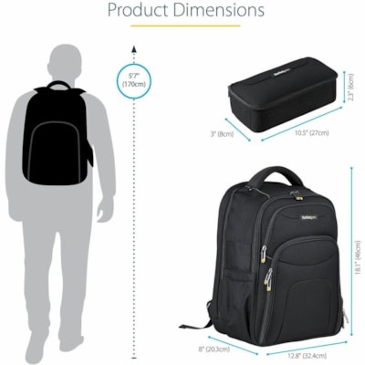 StarTech.com 17.3" Laptop Backpack w/ Removable Accessory Case, Professional IT Tech Backpack for Work/Travel/Commute, Nylon Computer Bag - 17.3in laptop backpack for work with padded compartments for notebook & tablet - Removable accessories case is stored in separate section at bottom of bag - Erg  