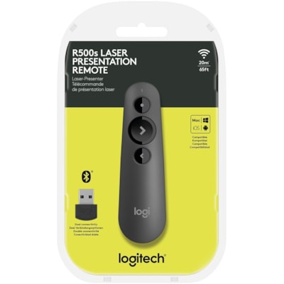 Logitech R500s Laser Presentation Remote - Laser - Wireless - Bluetooth - 2.40 GHz - Graphite, Black - USB - 3 Button(s) on Remote Graphite 