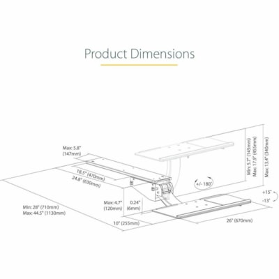StarTech.com - Plateau pour clavier/souris KBTRAYADJ2 - hauteur de 5,7 po (144,78 mm) x largeur de 28 po (711,20 mm) - Noir - Acier  BOPT 