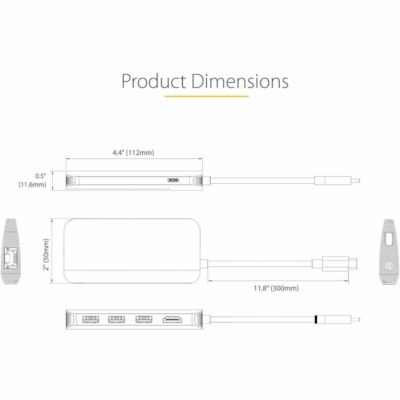 StarTech.com USB C Multiport Adapter, 4K 60Hz HDMI HDR10 Video, 3 Port 5Gbps USB 3.2 Hub, 100W PD PassThrough, GbE, Mini Travel Dock - USB C multiport adapter to 4K 60Hz HDMI video HDR with DP 1.4 Alt-Mode - 3x USB-A 5Gbps | 100W USB PD Pass-Through laptop charging - 12in cable - Portable Type-C min ZACCS 
