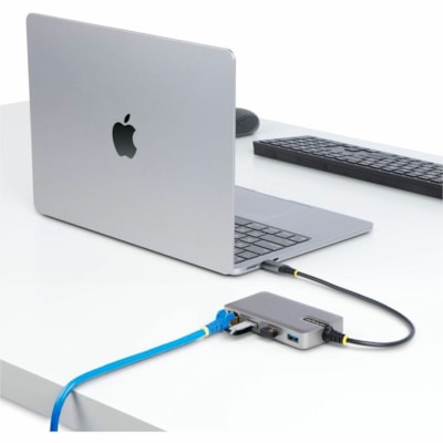 StarTech.com 3-Port USB-C Hub with Ethernet, 3x USB-A Ports, GbE, 5Gbps, Bus-Powered, 1ft/30cm Cable, Portable USB Type-C Expansion Hub - Portable Bus-Powered USB-C Expansion Hub/Gb Ethernet Adapter (WoL/Jumbo Frames/V-LAN Tagging) for laptop/desktop - 3-Port USB-A 3.2 Gen 1 5Gbps - USB ports provid  PERP 