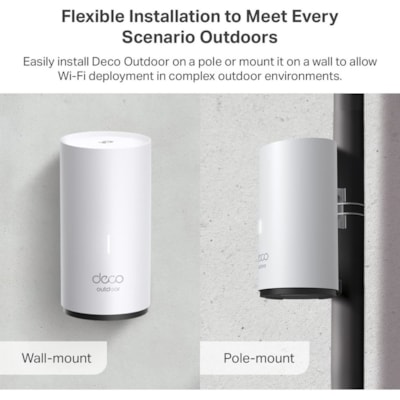 TP-Link Deco X50-Outdoor Wi-Fi 6 IEEE 802.11ax Ethernet Wireless Router - Dual Band - 2.40 GHz ISM Band - 5 GHz UNII Band - 375 MB/s Wireless Speed - 2 x Broadband Port - Gigabit Ethernet - Pole-mountable, Wall Mountable, Tabletop MESH WI-FI 6 UNIT SPEC INTERNA L ANTENNAS  2 GIGABI