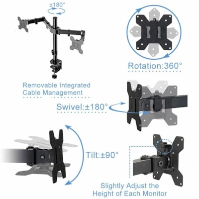 Rocelco 46" Sit-to-Stand Corner Desk and Dual Monitor Mount - Black - 1 Unit al Monitor Mount 