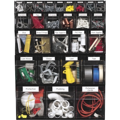 Deflecto Tilt Bin Interlocking Multi-Bin Storage Organizer - 5 Compartment(s) - 6.5" (165.10 mm) Height x 23.6" (600.08 mm) Width x 5.3" (133.35 mm) Depth - Interlockable - Black - Plastic - 1 Each BLACK WITH 5 CLEAR REMOVABLE BINS  MODULAR