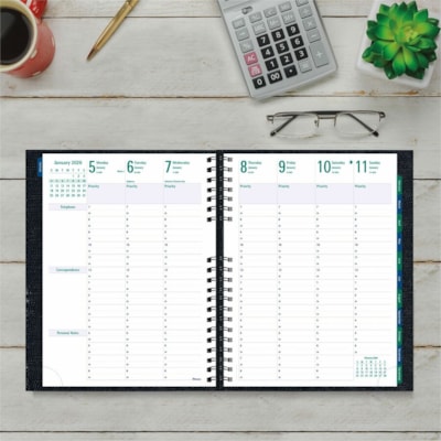 Blueline 2026 Timanager CoilPro 13-Month Weekly Planner - December to December - 11" x 8-1/2" - Black - English - Business - Weekly, Monthly - 13 Month - December 2025 to December 2026 - 7:00 AM to 8:30 PM - Half-hourly, 7:00 AM to 6:30 PM - Sunday - 1 Week Double Page Layout - Letter - 8 1/2" (215.  