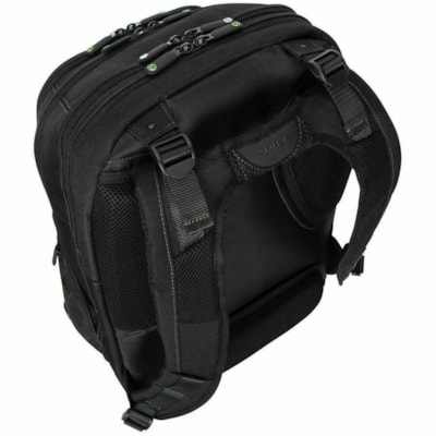 Targus Spruce EcoSmart TBB019US Carrying Case (Backpack) for 17" (431.80 mm) Notebook - Black, Green  - Bump Resistant, Drop Resistant, Water Resistant, Shock Absorbing - Polyester, Plastic Body - Checkpoint Friendly - Shoulder Strap, Trolley Strap - 10.63" (270 mm) Height x 7.48" (190 mm) Width x 0  