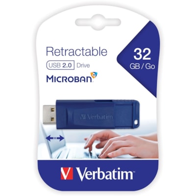 Verbatim 32GB USB Flash Drive - Blue - 32 GB - USB 2.0 Type A - Blue - 5 Year Warranty - 1 Each USB FLASH DRIVE BUILT-IN MICROBAN