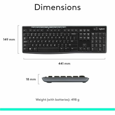 Logitech MK270 Wireless Keyboard and Mouse Combo for Windows, 2.4 GHz Wireless, Compact Mouse, 8 Multimedia and Shortcut Keys, 2-Year Battery Life, for PC, Laptop - USB Wireless RF 2.40 GHz Keyboard - English - Black - USB Wireless RF Mouse - Optical - 3 Button - Scroll Wheel - Black - Multimedia, I WIRELESS KEYBOARD/MOUSE  BLACK 