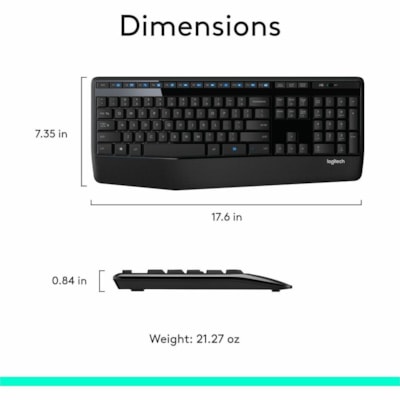 Logitech Wireless Combo MK345 - USB Wireless RF 2.40 GHz Keyboard - Black - USB Wireless RF Mouse - Optical - 1000 dpi - Scroll Wheel - Black - On/Off Switch Hot Key(s) - Right-handed - AAA, AA - Compatible with Computer for PC WIRELESS - 2.4 GHZ 