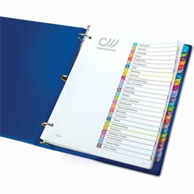 Avery® Ready Index® Customizable Table of Contents Dividersfor Laser and Inkjet Printers, 12 tabs, 1 set - 12 x Divider(s) - 12 Printed Tab(s) - Digit - 1-12 - 12 Tab(s)/Set - 8.50" (215.90 mm) Divider Width x 11" (279.40 mm) Divider Length - Letter - 8.50" (215.90 mm) Width x 11" (279.40 mm 1-12 NUMBERED TABS  PAPER CONTEMPORARY MULTI COLOURS