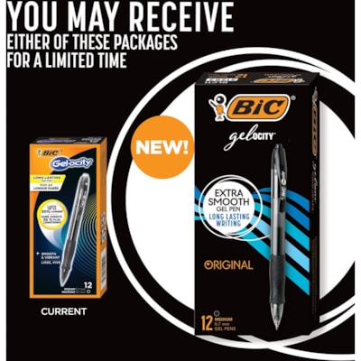 BIC Gel-ocity Original Black Gel Pens, Medium Point (0.7mm), 12-Count Pack, Retractable Gel Pens With Comfortable Grip - 0.7 mm (0.03") Medium Pen Point - Retractable - Black Ink - Gel-based - Translucent Barrel - 1 Each RETRACTABLE 