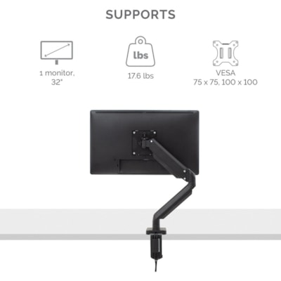 Fellowes Platinum Series Single Monitor Arm - Height Adjustable - 1 Display(s) Supported - 19.7" to 32" Screen Support - 17.60 lb (7983.23 g) Load Capacity - 75 x 75, 100 x 100 - VESA Mount Compatible - Steel - 1 Unit 2 USBPORTS.CLAMP/GROMMET MOUNT HOLDS 30"/20 LBS MONITOR
