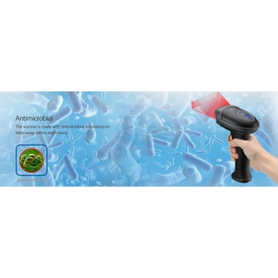 Adesso NUSCAN 2500TB Bluetooth Spill Resistant Antimicrobial 2D Barcode Scanner - Wireless Connectivity - 12" (304.80 mm) Scan Distance - 1D, 2D - CMOS - Bluetooth - USB - Black - USB - Logistics, Warehouse, Library, Healthcare, Retail ld 2D Barcode Scanner 