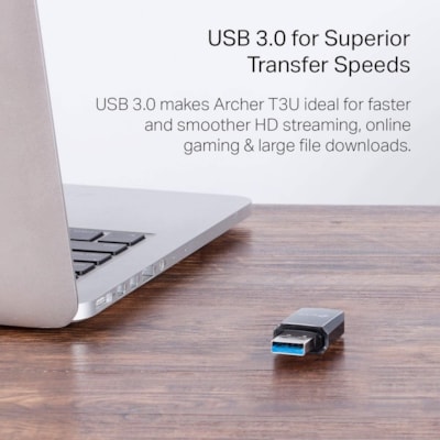 TP-Link T3U IEEE 802.11ac Dual Band Wi-Fi Adapter for Notebook - USB 3.0 - 1.27 Gbit/s - 2.40 GHz ISM - 5 GHz UNII - External PWRLS 