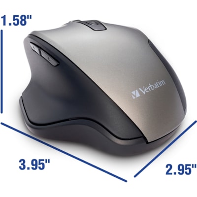 Verbatim - Souris silencieuse sans fil ergonomique à DEL, graphite - LED bleue/optique - Sans fil - Fréquence radio - 2,40 GHz - Graphite - USB - 1600 dpi - 6 Bouton(s) - 1 chaque GRAPHITE 