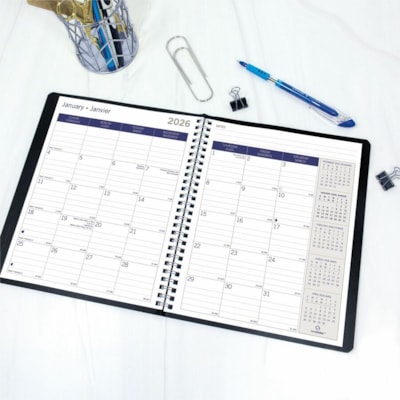 Blueline 2026 DuraGlobe 14-Month Monthly Planner - December to January - 8-7/8" x 7-1/8" - Black - Bilingual - Monthly - 14 Month - December 2025 to January 2027 - 7:00 AM to 6:00 PM - Hourly - 1 Month Double Page Layout - 7 1/8" (180.98 mm) x 8 7/8" (225.43 mm) Sheet Size - Twin Wire - Black - Pape  