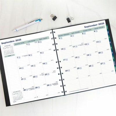 Blueline 2026 MiracleBind CoilPro 16-Month Monthly Planner - September to December - 11" x 9-1/16" - Black - Bilingual - 16 Month - September 2025 to December 2026 - 1 Month Double Page Layout - 9 1/16" (230.12 mm) x 11" (279.40 mm) Sheet Size - Twin Wire - Black - Paper - Note Page, Repositionable,  