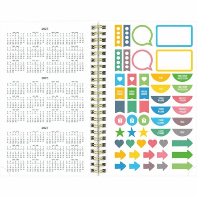 Blueline Essential Planner - Academic - Weekly, Monthly - 13 Month - July to July - Twin Wire - Multicolor, Gold - Foil - Translucent Cover - 8" (203.20 mm) Height x 5" (127 mm) Width - Bilingual, Monthly Planner, Ruled Planning Space, Reminder Section, Notes Area, Periodic Table, Multiplication Tab  