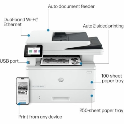HP - Imprimante multifonction laser LaserJet Pro 4101fdw Filaires et Sans fil - Monochrome - Copieur/Télécopieur/Imprimante/Scanner - 42 ppm Impression Mono - 4800 x 600 dpi Impression - Automatique Recto/Verso - jusqu'à 80000 Pages mensuelles - Couleur Scanner à Plat Scanner  
