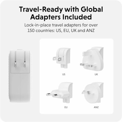 Hyper HyperJuice AC Adapter - 70 W - White AL CHARGER (2 USB-C/1 USB-A PO RTS) W/TRAVEL ADAPTE