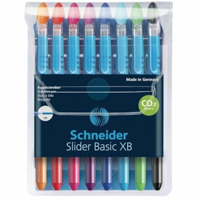 Slider Slider Basic Ballpoint Pen - 1.4 mm (0.06") Extra Broad Pen Point - Black, Red, Blue, Green, Light Blue, Violet, Orange, Pink Ink - Transparent Barrel - Stainless Steel Tip - 8 / Pack LINE WIDTH XB WALLET 8 UNIT ASSORTED COLOURS