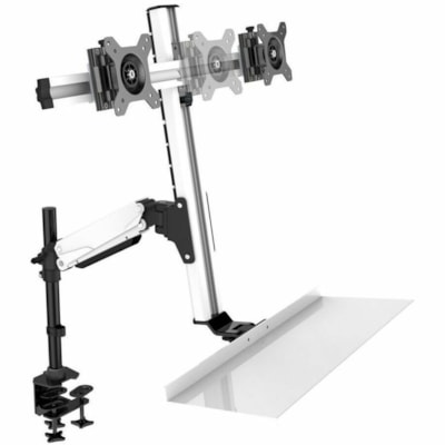 Rocelco - Montage de bureau Sit-Stand pour Moniteur, Poste de travail, Ordinateur, Clavier, Souris - Noir - Hauteur réglable - 27 po Support d'écran - 24 lb (10886,22 g) Capacité de charge - Acier, Aluminium - 1 Unité  Floating Desk ise à debout.