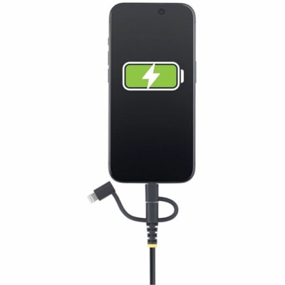 StarTech.com 3.3ft (1m) Rugged USB Multi Charging Cable, USB to Lightning/Micro-USB/Type-C, Apple MFi, Aramid Jacket, 3-in-1 Charger Cord - 3-in-1 Rugged USB Cable compatible w/portable devices; Apple MFi Certified Lightning; Supports USB-C and Micro-USB; Rugged cable design w/Aramid fiber; Flexible  MULTI CHARGING CABLE  USB TO LIGHTNING/MICRO-USB/
