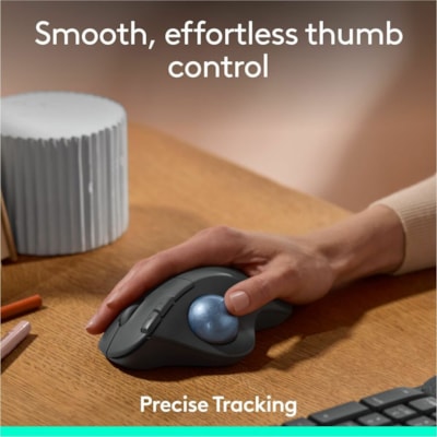 Logitech ERGO M575S Mouse - Optical - Wireless - 32.81 ft (10000 mm) - Bluetooth - 2.40 GHz - Black, Blue - 2000 dpi - Trackball, Scroll Wheel - 5 Button(s) - 1 x AA Battery Supported  