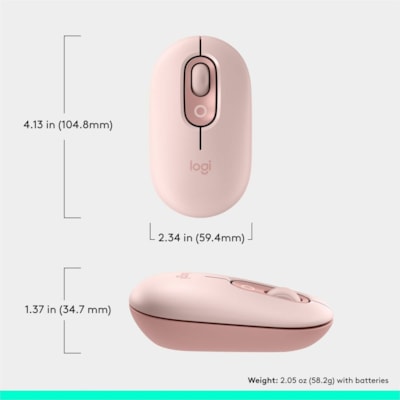 Logitech POP Mouse - Wireless - 32.81 ft (10000 mm) - Bluetooth - Rose - Scroll Wheel - 4 Button(s) - 1 x AA Battery Supported  