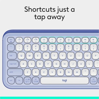 Logitech POP Icon Keys Keyboard - Wireless Connectivity - Bluetooth - 5.1 - 32.81 ft (10000 mm) - USB Interface - Easy-Switch, Power Switch Hot Key(s) - ChromeOS, Windows 10, Windows 11, Mac OS X 12.0 Monterey, Linux, Android 12, iOS 15, iPadOS 15 - PC, Mac - Recycled Plastic - AAA Battery Size Supp  WRLS 