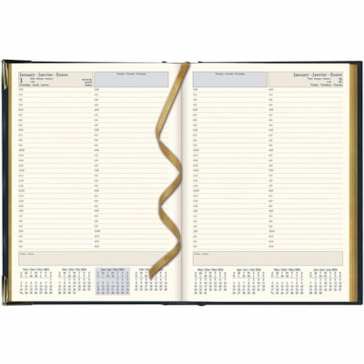 Brownline Executive Daily Planner, 10-7/8" x 7-5/8" , Trilingual, Assorted - Julian Dates - Daily - January 2025 to December 2025 - 7:00 AM to 10:45 PM - Quarter-hourly - 1 Day Single Page Layout - 7 5/8" (193.68 mm) x 10 7/8" (276.23 mm) Sheet Size - Sewn - Assorted - Leather - Hard Cover, Ribbon M  