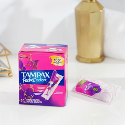 Tampax Radiant Tampon - Regular - Odor-free, Dye-free, Latex-free, Anti-leak - 18/Pack - 54 Each TRIAL QPS 54EA TOTAL 