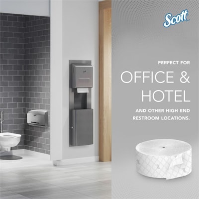 Scott Coreless High-Capacity Jumbo Roll Toilet Paper with Elevated Design - 2 Ply - 3.78" (96.01 mm) Width x 1150 ft (350.52 m) Length - White - Fiber - 12 / Carton BATH TISSUE ROLL 3-7/10"X1150' WHITE CASE OF 12 ROLLS
