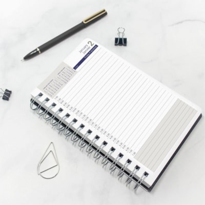Blueline 2026 DuraGlobe 12-Month Daily Planner - January to December - 8" x 5" - Black - Bilingual - Julian Dates - Daily - 12 Month - January 2026 to December 2026 - 7:00 AM to 7:30 PM - Half-hourly - Monday - Friday - 1 Day Single Page Layout - 5" (127 mm) x 8" (203.20 mm) Sheet Size - Twin Wire -  