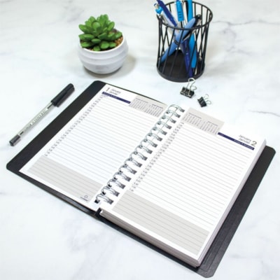 Blueline 2026 DuraGlobe 12-Month Daily Planner - January to December - 8" x 5" - Black - Bilingual - Daily - 12 Month - January 2026 to December 2026 - 7:00 AM to 7:30 PM - Half-hourly - Monday - Friday - 1 Day Single Page Layout - 5" (127 mm) x 8" (203.20 mm) Sheet Size - Twin Wire - Black - Paper,  