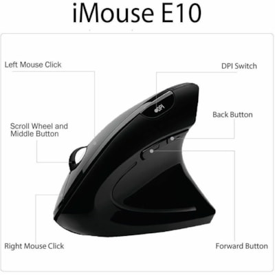 Adesso 2.4 GHz Wireless Vertical Ergonomic Mouse - Optical - Wireless - 30 ft (9144 mm) - Radio Frequency - 2.40 GHz - Black - USB - 1600 dpi - Scroll Wheel - 6 Button(s) - Right-handed - 2 x AAA Battery Supported  mouse  3 BTN  1000/1500/2000 switchable DPI  Blac