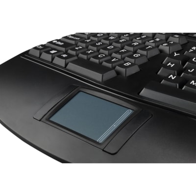 Adesso 2.4GHz Wireless Ergonomic Touchpad Keyboard - Wireless Connectivity - RF - 30 ft (9144 mm) - 2.40 GHz - USB Interface - 105 Key(s) - 20 Hot Key(s) - Previous Track, Next Track, Play/Pause, Volume Up, Volume Down, Mute, Forward, Search, Wake-up, My Computer, Sleep, ... Hot Key(s) - Windows 10, m Media 3D  Ergonomic  Touchpa d Keyboard  with  sp