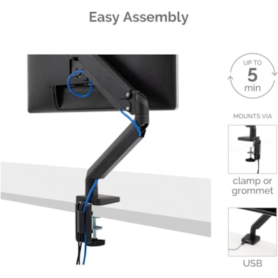 Fellowes Platinum Series Single Monitor Arm - Height Adjustable - 1 Display(s) Supported - 19.7" to 32" Screen Support - 17.60 lb (7983.23 g) Load Capacity - 75 x 75, 100 x 100 - VESA Mount Compatible - Steel - 1 Unit 2 USBPORTS.CLAMP/GROMMET MOUNT HOLDS 30"/20 LBS MONITOR