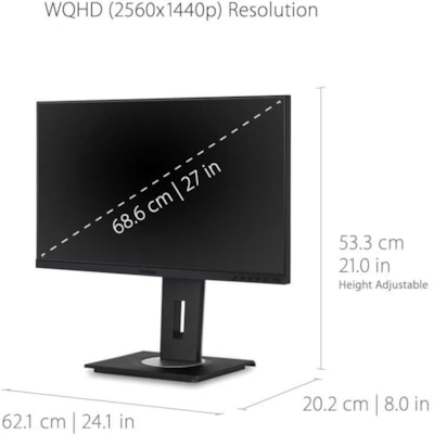 ViewSonic Graphic VG2755-2K 27" Class WQHD LED Monitor - 16:9 - 27" Viewable - In-plane Switching (IPS) Technology - LED Backlight - 2560 x 1440 - 16.7 Million Colors - 350 cd/m² - 15 ms - 60 Hz Refresh Rate - Speakers - HDMI - DisplayPort  MNTR 