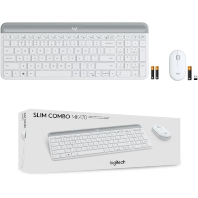 Logitech Slim Wireless Keyboard and Mouse Combo MK470 - USB Wireless RF - USB Wireless RF - Optical - 1000 dpi - Scroll Wheel - Symmetrical - AAA, AA - Compatible with Desktop Computer, Notebook for Windows  