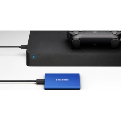 Samsung T7 MU-PC2T0H/AM 2 TB Portable Solid State Drive - External - PCI Express NVMe - Indigo Blue - Gaming Console, Desktop PC, Smartphone, Tablet Device Supported - USB 3.2 (Gen 2) Type C - 1050 MB/s Maximum Read Transfer Rate - 256-bit Encryption Standard - 3 Year Warranty PRTBL SSD-BLU 